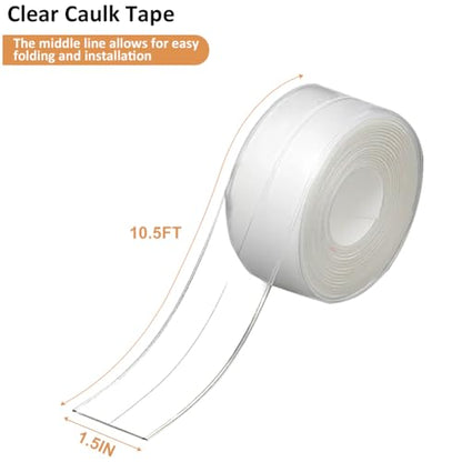 Clear Caulk Tape Waterproof Self Adhesive, Peel & Stick Bathroom Chalk Tape Toilet Bowl Bath Tub Kitchen Strip Floor Wall Tile Window Stove Sink Caulking, Cleaner Than Silicone, Caulk, Grout, Glue - style: Clear-1.5IN-10.5FT
