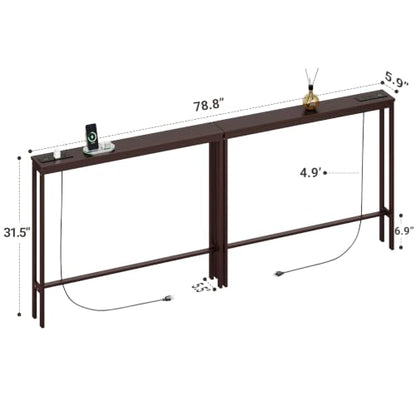 ELYKEN 2 Pack Bamboo Console Table, 5.9'' Narrow Sofa Table Behind Couch | Slim Skinny Hallway Table with Charging Station for Entryway, Living Room, Foyer, Entrance, 5.9 x 39.4 x 31.5in, Brown - color: Brown, size: 5.9"D x 78.8"W x 31.5"H