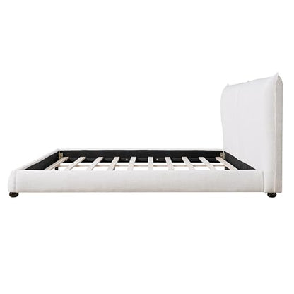 DNYN Upholstered Platform Bed Frame with Thick Pillow-Back Headboard | Linen Fabric Bed| Low-profile Design| No Box Spring Needed| Wooden Slats Support| Easy Assemble| King Size - size: King