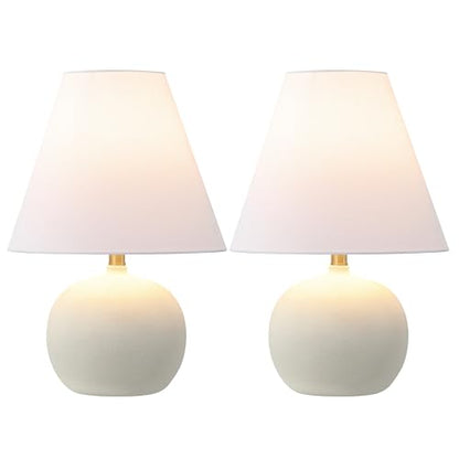 JONATHAN Y Asher 18.25" Gourd LED Table Lamp, Matte Cream, Set of 2 | Scandinavian Minimalist Style, White Linen Shade, Resin Metal Base, Bedside Nightstand, Rotary Switch, LED Bulbs Included - color: Matte Cream