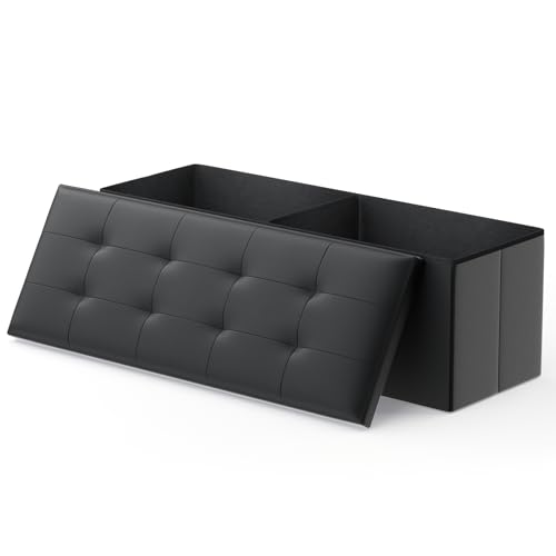 43 Inch Storage Ottoman Bench, 34 Gal. Folding Ottoman Footrest, End of Bed Bench, Rectangle Foot Stool, Supports 600 lbs, for Bedroom, Living Room, Entryway, Hallway, Black - color: Black, size: 15"D x 43"W x 14.5"H
