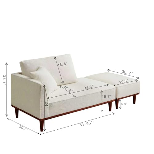 Upholstered Chaise Lounge Chair Indoor with Ottoman & Armrest & Lumbar Pillow, Boucle Fluffy Reading Chair, Modern Leisure Recliner Sofa for Office Living Room Bedroom (White, Left Facing) - color: White