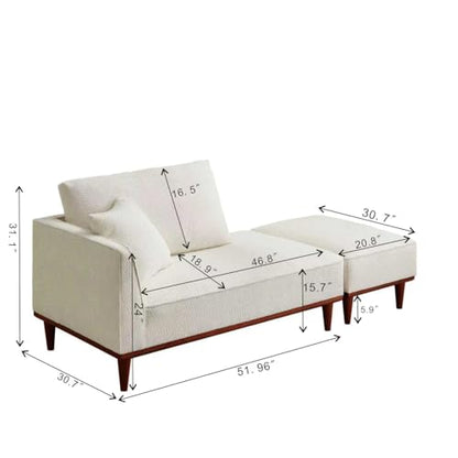 Upholstered Chaise Lounge Chair Indoor with Ottoman & Armrest & Lumbar Pillow, Boucle Fluffy Reading Chair, Modern Leisure Recliner Sofa for Office Living Room Bedroom (White, Left Facing) - color: White