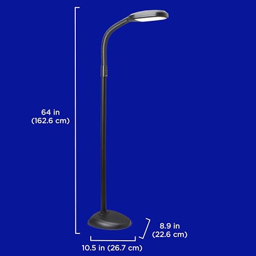 Verilux SmartLight Full Spectrum LED Modern Floor Lamp with Adjustable Brightness, Flexible Gooseneck and Easy Controls - Reduces Eye Strain and Fatigue - Ideal for Reading, Artists, Craft (Black) - color: Black