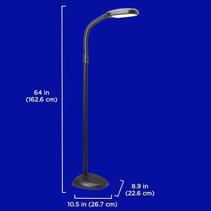 Verilux SmartLight Full Spectrum LED Modern Floor Lamp with Adjustable Brightness, Flexible Gooseneck and Easy Controls - Reduces Eye Strain and Fatigue - Ideal for Reading, Artists, Craft (Black) - color: Black