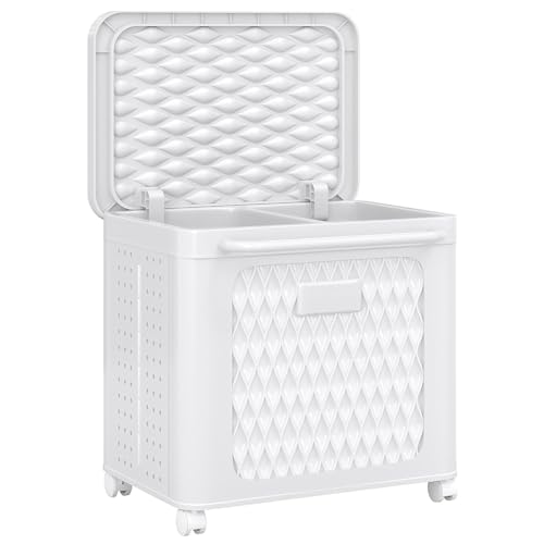WESAPPINC 55L Collapsible Large Laundry Hamper, Plastic Laundry Basket with Wheels,Suitable for Bathroom, Bedroom, Dorm Room & Laundry Room,Basket with Handle (80L White) - color: 80L White