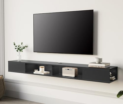 WAMPAT 70 inch Floating Entertainment Center, Black | For TVs Up to 75 inch, Open shelf Storage, Wall Shelf Under TV, Media Console, Living Room - color: Black