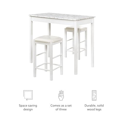 Linon White 3 Piece Faux Marble Tavern Set - color: White