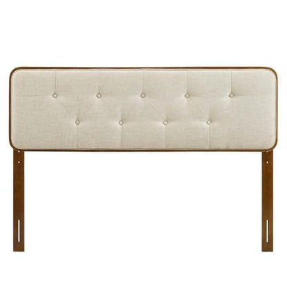 Pemberly Row Tufted Queen Headboard, 48 in x 62.5 in, Walnut Finish, Fabric Upholstery, Dense Foam Padding, Button Tufted, Rubberwood and MDF Construction, Modern Bedroom Furniture - color: Walnut and Beige, size: Queen