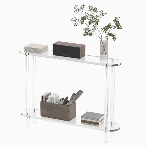 Acrylic Console Table 7.8" D x 39.4" W x 31.2" H, Narrow Console Table, Skinny Entryway Table for Sofa, Foyer, Hallway, Living Room, Modern, 2-Tier, Clear