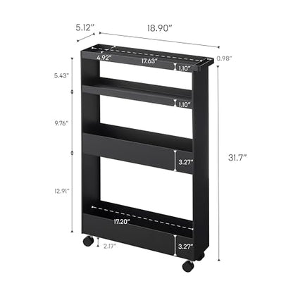 YAMAZAKI Home Tower Slim 4-Tier Rolling Storage Cart – Mobile Organizer for Kitchen Or Bathroom, 31.7" - Steel -