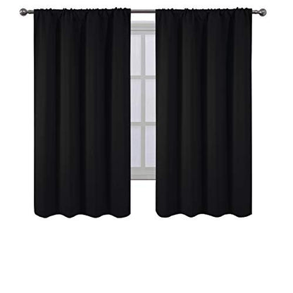 Black Blackout Curtains/38 x 63 Inch/Set of 2 Panels Rod Pocket Room Darkening Curtains for Bedroom - color: Black, size: 38"W x 63"L (Pack of 2)