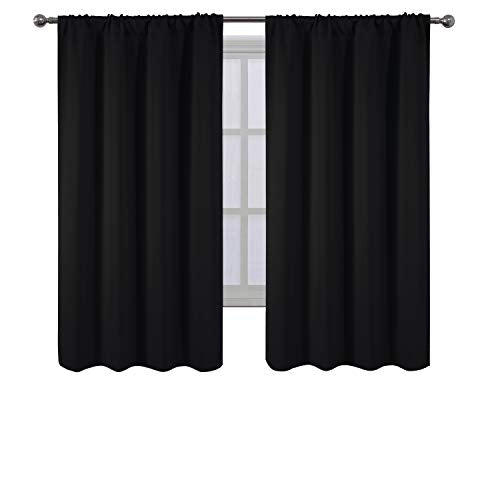 Black Blackout Curtains/38 x 63 Inch/Set of 2 Panels Rod Pocket Room Darkening Curtains for Bedroom - color: Black, size: 38"W x 63"L (Pack of 2)