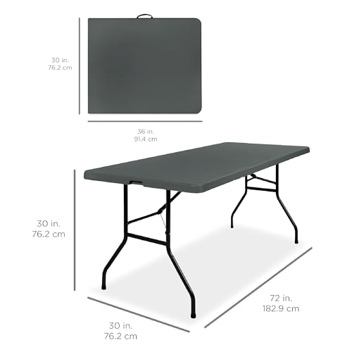 Best Choice Products 6ft Plastic Folding Table, Indoor Outdoor Heavy Duty Portable w/Handle, Lock for Picnic, Party, Camping - Dark Gray - color: Dark Gray, size: 6ft