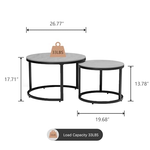 Nesting Coffee Table Set of 2, Round Stacking Coffee Tables with Nesting Coffee Table Set of 2, Round Stacking Coffee Tables with Resin Top & Metal Frame - color: Media Size + Black Frame