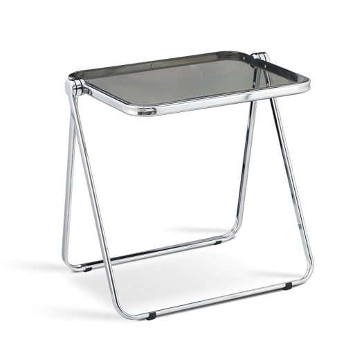 Acrylic Folding Table TV Tray Small Side Table - Gray | Modern Transparent Dinner Table for Eating on Couch Folding Table Foldable Computer Desks Space-Saving with Chrome Frame - color: Grey