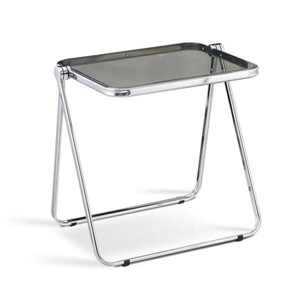 Acrylic Folding Table TV Tray Small Side Table - Gray | Modern Transparent Dinner Table for Eating on Couch Folding Table Foldable Computer Desks Space-Saving with Chrome Frame - color: Grey
