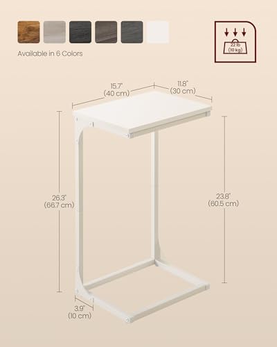 VASAGLE C-Shaped End Table, Side Table for Sofa with Metal Frame | Couch Table, Small TV Tray Table for Living Room, Bedroom, Cream White, Barnet Collection ULET353W77 - color: Cream White