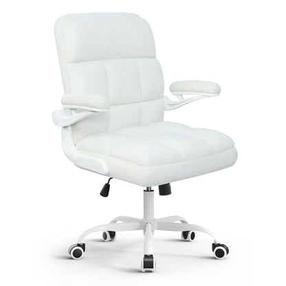 Office Chair with Wheels, Home Office Computer Chair with Flip-up Armrest, Comfy Desk Chair Teddy Fleece, Beige - color: Light Beige