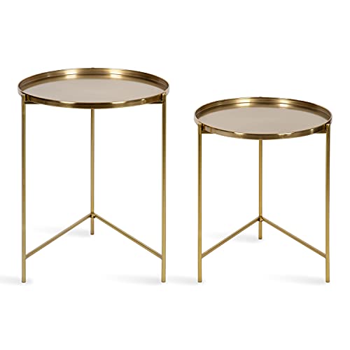 Kate and Laurel Ulani Modern Nesting Side Table; Set of 2; Gold; Sophisticated Glam End Tables for Storage and Display - color: Gold