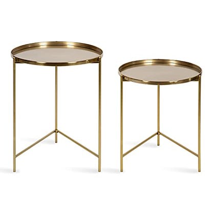 Kate and Laurel Ulani Modern Nesting Side Table; Set of 2; Gold; Sophisticated Glam End Tables for Storage and Display - color: Gold