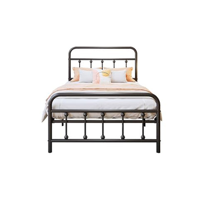 Vengarus Twin Metal Bed Frame with Victorian Headboard & Footboard, Black | 14" Twin Metal Platform Frame, Heavy Duty Steel Slat Support, Noise Free, No Box Spring Needed, Easy Disassembly & Transport - size: Twin