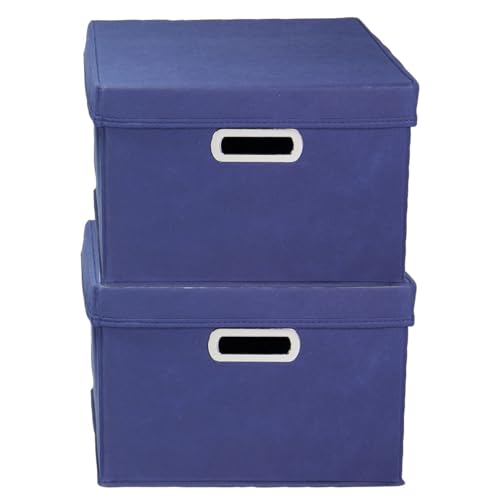 Household Essentials Fabric Storage Boxes with Lids and Handles, Blue (Pack of 8) - color: Navy, size: 2 Count (Pack of 8)