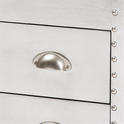 BOWERY HILL 3-Drawer Mid-Century Metal Accent Storage Chest, Silver Finish, Wood and Metal Construction, Vintage-Inspired Rivet Details, Lift-Top Compartment, Bedroom, Living Room, or Entryway Use