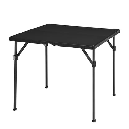 Amazon Basics 34 inch Portable Sturdy Folding Dining Table with Carrying Handle, Space Saving Storage, Square, 33.9 x 29.1 x 33.9 inch, Black | Folding