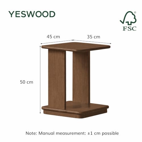 100% Solid Wood C-Shaped End Table for Couch, Rolling Side Table with Wheels, C Table for Small Space, Living Room, Bedroom, Walnut Finish, 19.69" H - color: Walnut-19.69"h