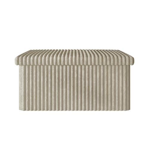 HOME DESIGN Florence 30" Upholstered Folding Storage Bench, Tufted Top, Space-Saving Storage, Light Beige Upholstery - color: Light Beige