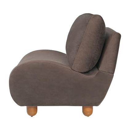 Merax Curved Accent Chair, Modern Armless Lounge Chair with Upholstered Seat, Rounded Backrest and Wood Legs, Single Sofa Seating for Living Room, Bedroom, Reading Nook, Dark Brown - color: Dark Brown