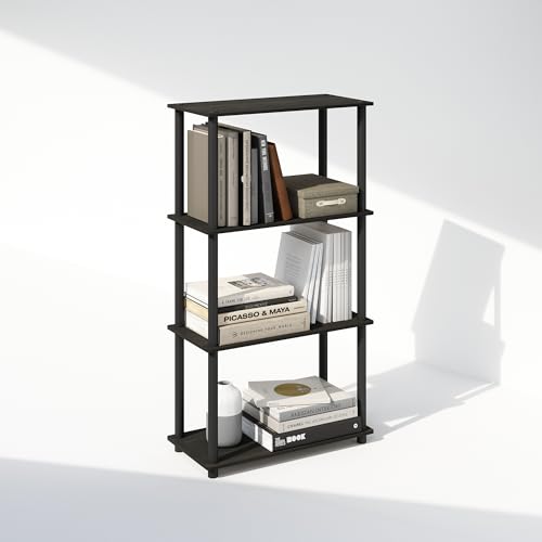 Furinno Turn-N-Tube Book Shelf, 4-Tier Bookshelf, Bookcase with Multipurpose Compact Display Rack, 11.6 x 23.6 x 43.2, for Living Room, Bedroom, Home Office, Espresso/Black - color: Espresso/Black, size: 4-Tier Round Tube