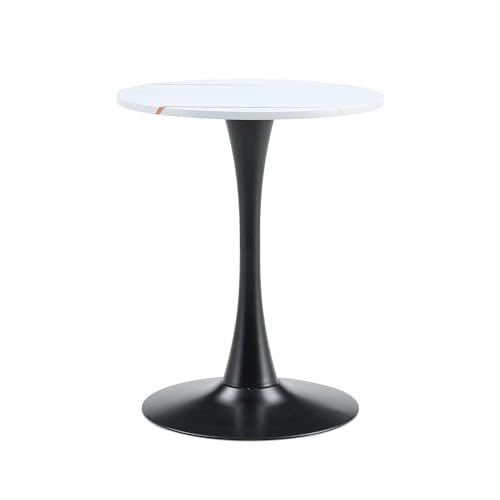 23.6 Inch Round Tulip Dining Table, Modern Pedestal Base Kitchen Table for Small Spaces, Cafe, Living Room - White