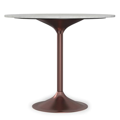 SIMPLIHOME Whitley 72" Wide Solid Mango Wood Dining Table in Grey Wash - color: White Marble/Antique Copper