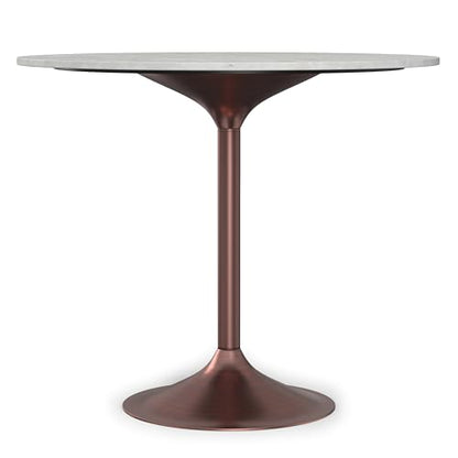 SIMPLIHOME Whitley 72" Wide Solid Mango Wood Dining Table in Grey Wash - color: White Marble/Antique Copper