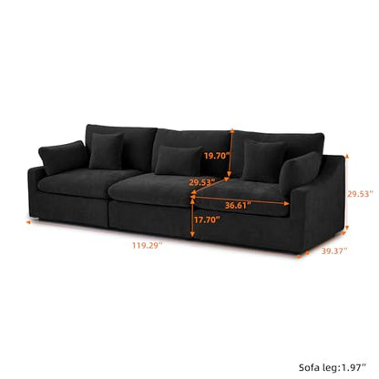 Cloud Couch Modular Sectional Sofa,119.2" 3Seater Wide Couch,Down Filled Convertible Living Room Set, Covers Washable&Replaceable,Black - color: Black, size: 3 Seater