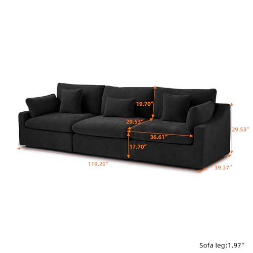 Cloud Couch Modular Sectional Sofa,119.2" 3Seater Wide Couch,Down Filled Convertible Living Room Set, Covers Washable&Replaceable,Black - color: Black, size: 3 Seater
