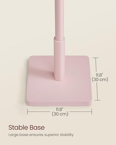 VASAGLE Solid Wood Coat Rack, Free Standing Hall Coat Tree with 8 Hooks, 3 Height Options, for Coats, Hats, Bags, Purses, for Entryway, Hallway, Rubberwood Hooks and Pole, Jelly Pink URCR010R01 - color: Jelly Pink, style: Square Base + Cylindrical Hooks
