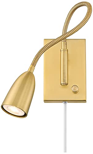 Lido Gold Gooseneck Plug-In LED Reading Wall Lamps Set of 2 Modern | Warm Metal Adjustable Arm for Bedroom Bathroom Vanity Living Room Home Hallway Dining Family Kitchen House