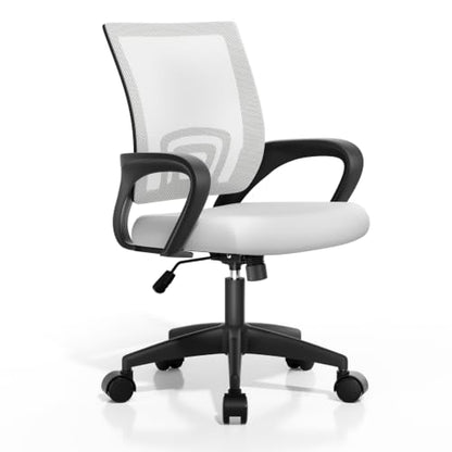 Office Chair, Ergonomic Mid-Back Mesh Desk Chair, White | Lumbar Support, Adjustable Height, Rolling Wheels, Comfy Armrest, For Work, Study, Gaming - color: White