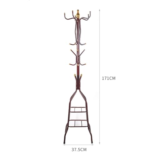 Coat Rack Freestanding, Simple Installation Entryway Organizer Coat Tree with Umbrella Holder, Purse Rack Hat Rack Stand for Living Room Bedroom Office Wine Red