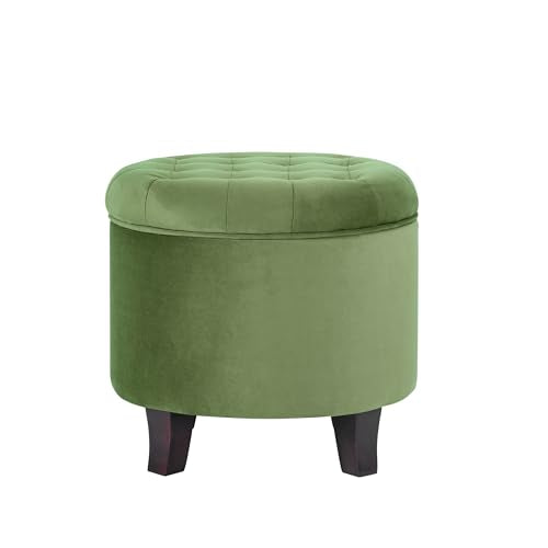 HomePop 19" Velvet Button Tufted Round Storage Ottoman - Green - color: Green
