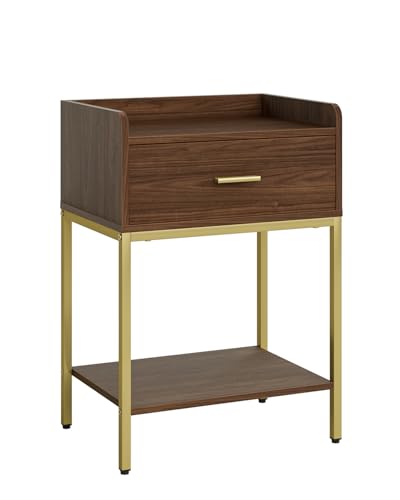Masupu Nightstand, 3-Tier Modern Bedside Night Stand with Storage Drawer and Shelf, Small End Side Table for Bedroom, Living Room, Walnut - color: Brown Walnut