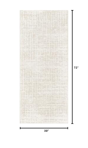 Abani Beige Area Rug - 2'6" x 6' Area Rugs for Bedroom - Vera Collection Geometric Grid Pattern - Non-Shedding, Easy to Clean Durable Rugs for Living Room, Bedroom or Office, Pet & Child Friendly - size: 2'6" x 6' (Rectangular)