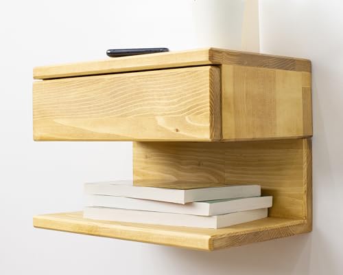 Floating Nightstand Side Accent or End Table with Storage Drawer, Wood Bedside Shelf, Handmade Floating Table (Madrid) - color: Madrid