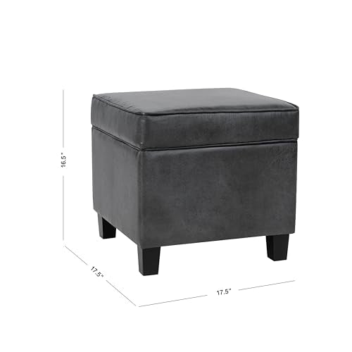 HomePop 18" Classic Square Storage Ottoman - Gray Faux Leather - color: Gray Faux Leather