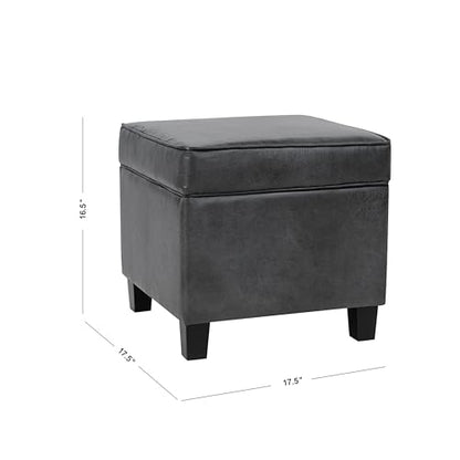 HomePop 18" Classic Square Storage Ottoman - Gray Faux Leather - color: Gray Faux Leather