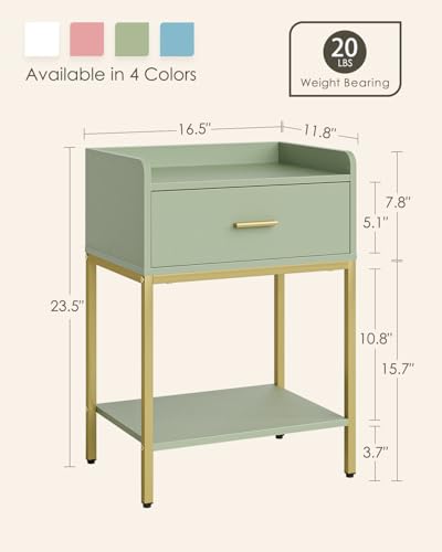 Masupu Nightstand,Bedside Table 3-Tier Modern Night Stand with Storage Drawer and Shelf,Small End Side Table for Bedroom,Living Room,Black (Without Outlet, Green) - color: Green