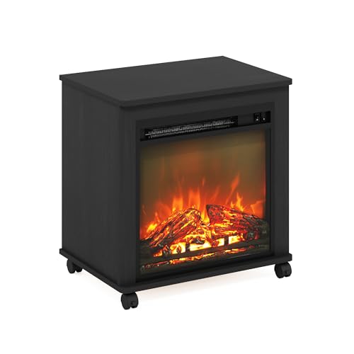 Furinno Jensen Side Table, Fireplace End Table with Wheels, Electric Fireplace Night Stand, Bedside Table, for Living Room, Bedroom, Americano - color: Americano, size: Fireplace with Wheels